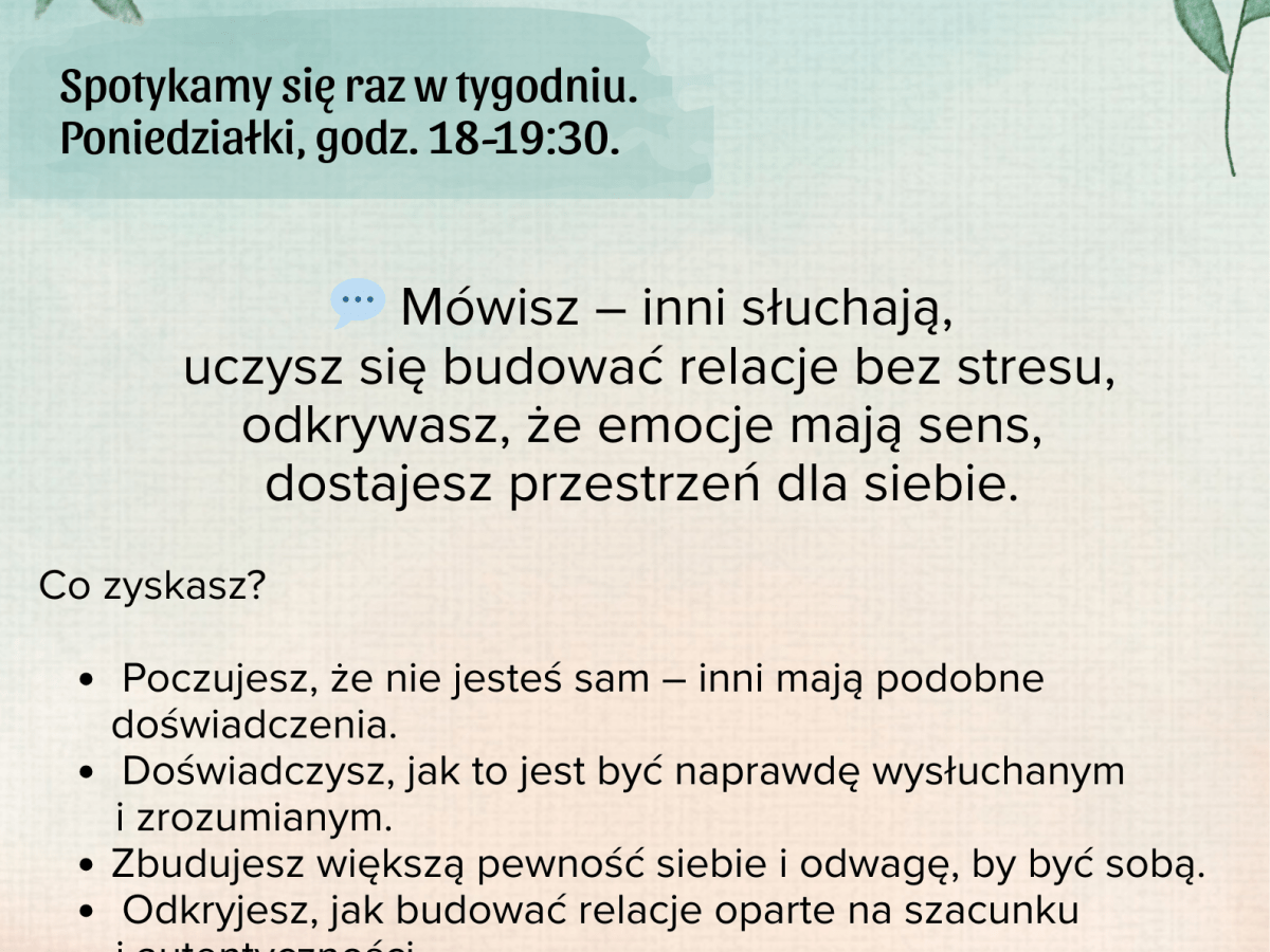 Rusza rekrutacja do grupy terapeutyczno-rozwojowej dla uczniów szkół ponadpodstawowych!