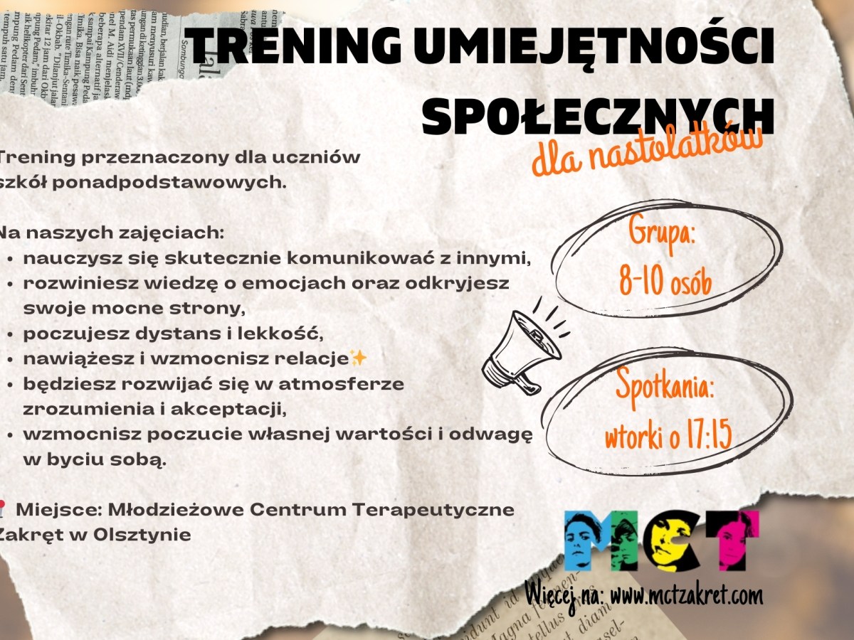 Rusza rekrutacja do grupy Treningu Umiejętności Społecznych dla starszych&nbsp;nastolatków!
