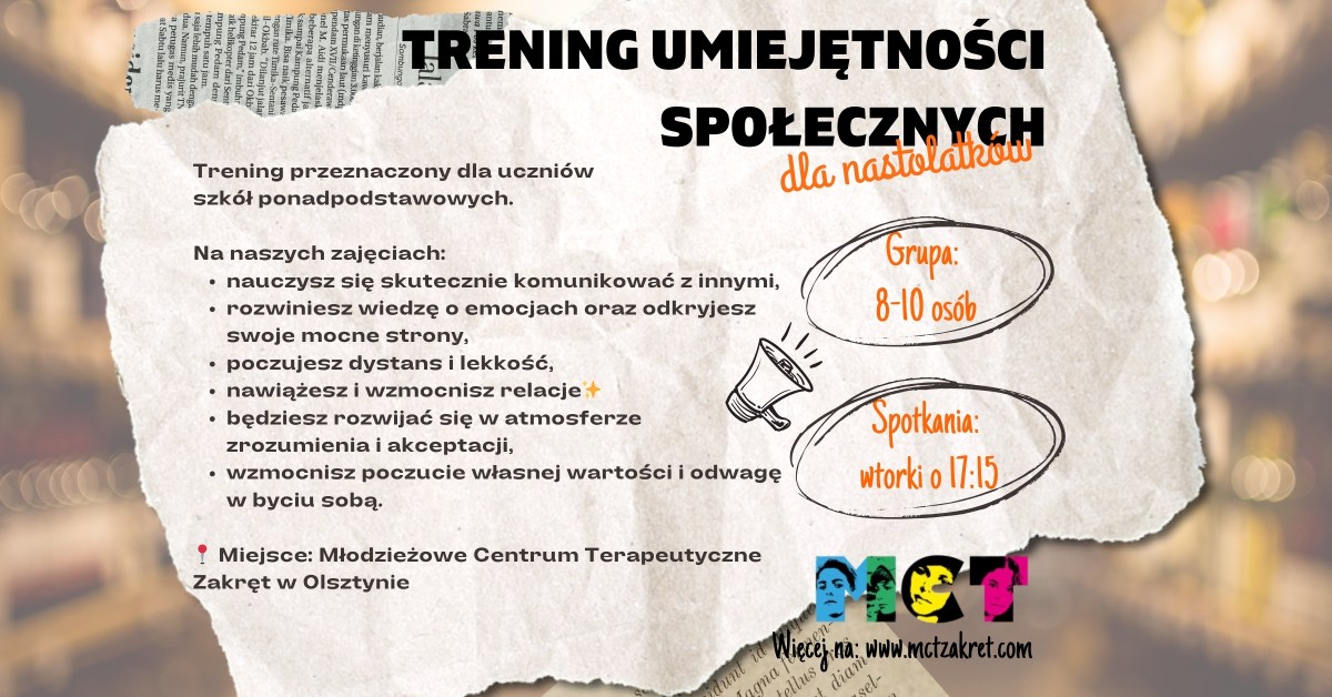 Rusza rekrutacja do grupy Treningu Umiejętności Społecznych dla starszych&nbsp;nastolatków!