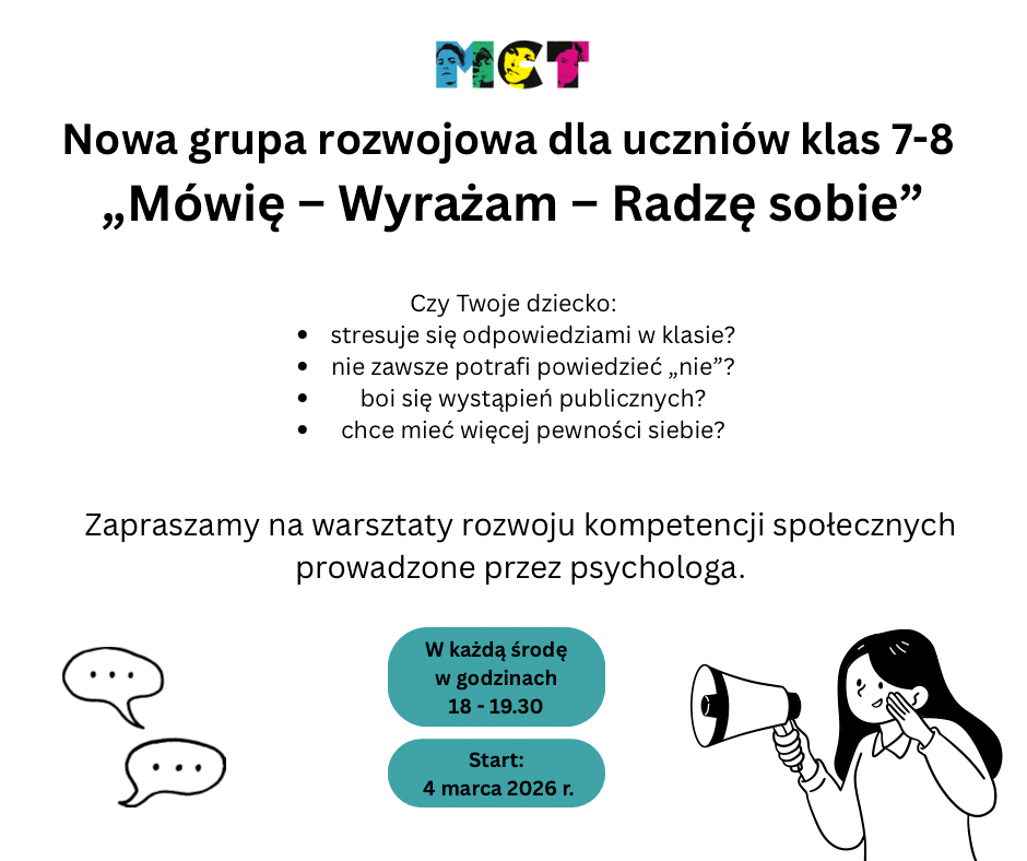 Nowa grupa rozwojowa dla uczniów klas 7-8: “Mówię – Wyrażam – Radzę&nbsp;sobie”