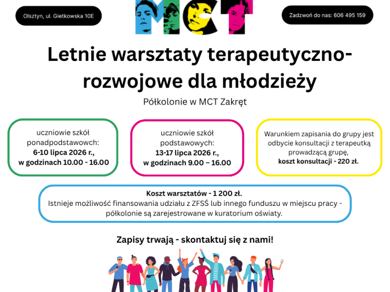 Letnie warsztaty terapeutyczno-rozwojowe dla&nbsp;młodzieży